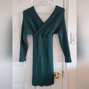 SHEIN Teal Ribbed Knit Dress